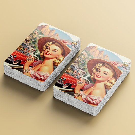 Niedliche Vintage Retro Girl-Malerei Spielkarten