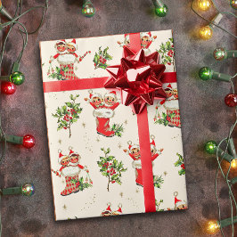 Niedliche Vintage Retro Weihnachten Rote Grüne Elf Geschenkpapier