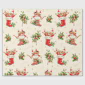 Niedliche Vintage Retro Weihnachten Rote Grüne Elf Geschenkpapier (Flach)