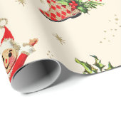 Niedliche Vintage Retro Weihnachten Rote Grüne Elf Geschenkpapier (Rolleneckpunkt)