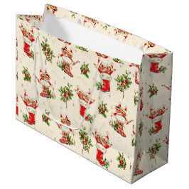 Niedliche Vintage Retro Weihnachten Rote Grüne Elf Große Geschenktüte