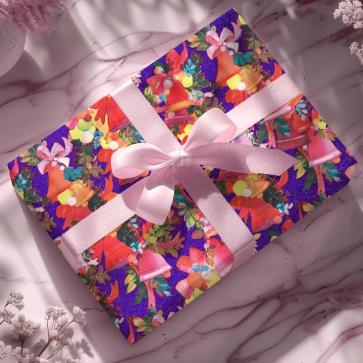 Niedliche Vintage Retroglocken lila Weihnachten Geschenkpapier