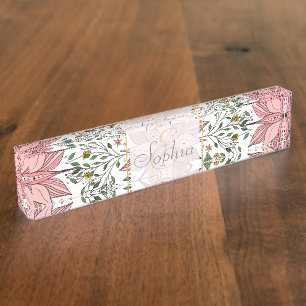 Niedliche Vintage Rosa Blumendächer Namensplakette