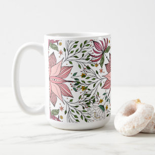 Niedliche Vintage rosa Blumendoodles Kunst Kaffeetasse