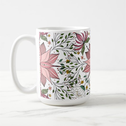 Niedliche Vintage rosa Blumendoodles Kunst Kaffeetasse (Links)