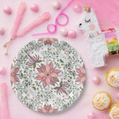 Niedliche Vintage rosa Blumendoodles Kunst Pappteller (Party)