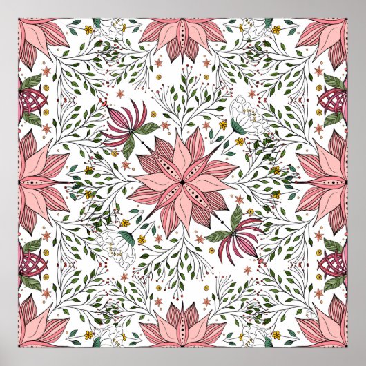 Niedliche Vintage rosa Blumendoodles Kunst Poster (Vorne)