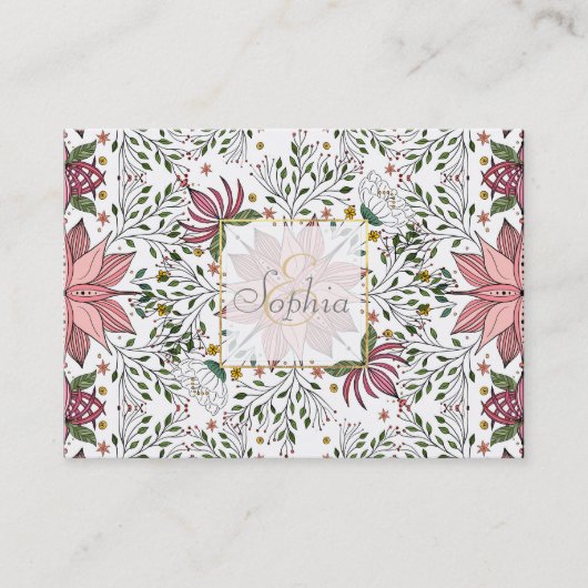 Niedliche Vintage rosa Blumendoodles Kunst Visitenkarte (Vorderseite)