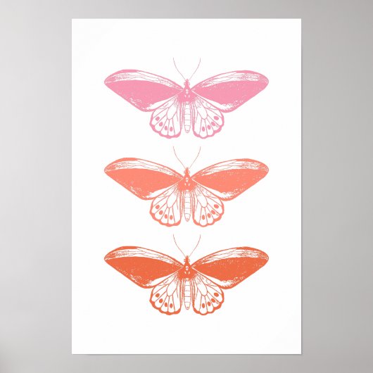 Niedliche Vintage Rosa Schmetterlingsdarstellung Poster (Vorne)