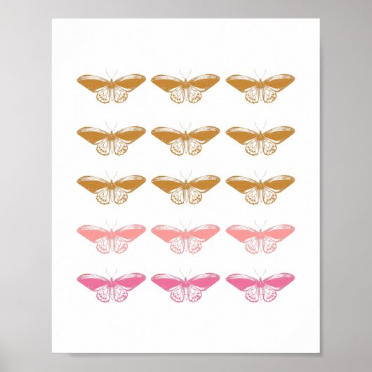 Niedliche Vintage Rosa Schmetterlingsdarstellung Poster (Vorne)