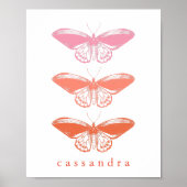 Niedliche Vintage Rosa Schmetterlingsdarstellung Poster (Vorne)