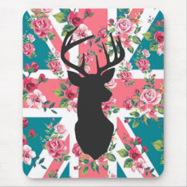 Niedliche Vintage Rose, U.K. Union Jack Flag, Hirs Mousepad