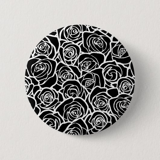 Niedliche Vintage Schwarz-Weiß-Rosen Button (Vorderseite)