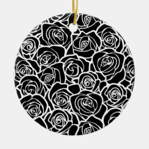 Niedliche Vintage Schwarz-Weiß-Rosen Keramikornament