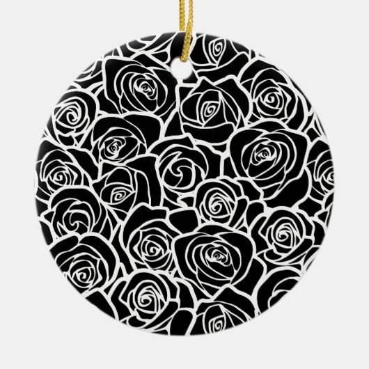 Niedliche Vintage Schwarz-Weiß-Rosen Keramikornament (Vorne)