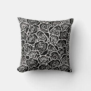 Niedliche Vintage Schwarz-Weiß-Rosen Kissen