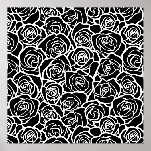 Niedliche Vintage Schwarz-Weiß-Rosen Poster (Vorne)