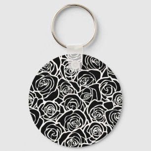 Niedliche Vintage Schwarz-Weiß-Rosen Schlüsselanhänger