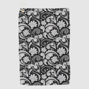 Niedliche Vintage Schwarz-weiße Paisley-Muster Golfhandtuch