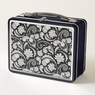 Niedliche Vintage Schwarz-weiße Paisley-Muster Metall Brotdose