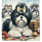Niedliche Vintage Shih-Tzu-Malerei Duschvorhang (Vorderseite)