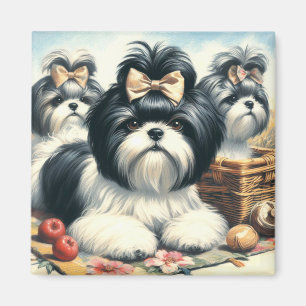 Niedliche Vintage Shih-Tzu-Malerei Magnet