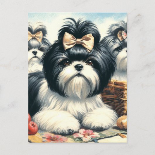 Niedliche Vintage Shih-Tzu-Malerei Postkarte (Vorderseite)