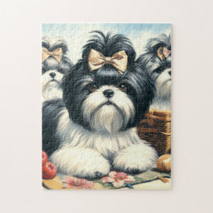 Niedliche Vintage Shih-Tzu-Malerei Puzzle