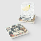 Niedliche Vintage Shih-Tzu-Malerei Steinuntersetzer (Seitenansicht)