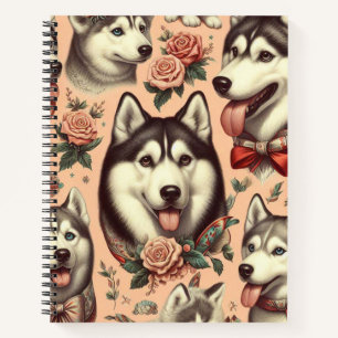 Niedliche Vintage sibirische Husky-Illustration Notizblock