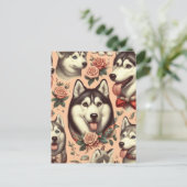 Niedliche Vintage sibirische Husky-Illustration Postkarte (Stehend Vorderseite)