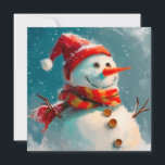 Niedliche Vintage Snowman Weihnachtskarte Feiertagskarte<br><div class="desc">Für eine Vintage Weihnachtskarte in Aquarellen ist nicht viel niedlicher als unser skurriler Schneemann. Er got den Hut des Weihnachtsmannes, einen großen Retroschal und natürlich eine Karottennaase. Glücklich ist er, mit seinen Knöpfen und Armen. Auf der Rückseite dieser quadratischen flachen Karte ist der traditionelle Gruß, "Frohe Weihnachten", ein Absatz mit...</div>