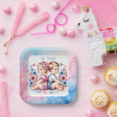 Niedliche Vintage Twins | Junge und Mädchen Pappteller (Party)