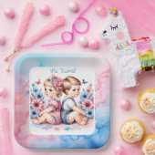 Niedliche Vintage Twins | Junge und Mädchen Pappteller (Party)