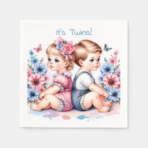 Niedliche Vintage Twins Junge und Mädchen Serviette