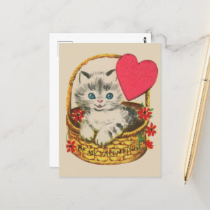 Niedliche Vintage Valentinerkatze Postkarte