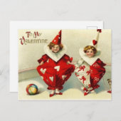 Niedliche Vintage Valentinin-Clowns Feiertagspostkarte (Vorne/Hinten)