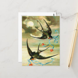 niedliche Vintage Valentinvögel Postkarte