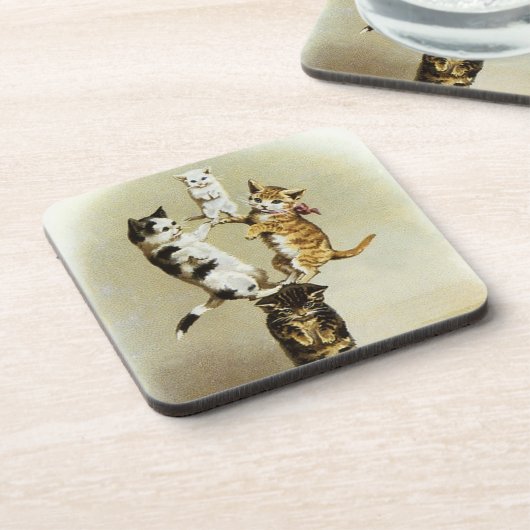 Niedliche Vintage Viktorianische Katzen Kätzchen s Getränkeuntersetzer (Linke Seite)