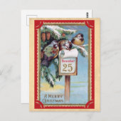 Niedliche Vintage Vögel Frohe Weihnachten Postkarte (Vorne/Hinten)