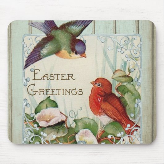 Niedliche Vintage Vögel Ostergrüße Mousepad (Vorne)