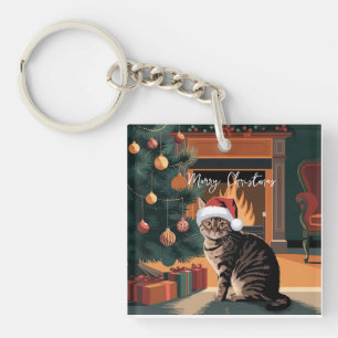 niedliche Vintage Weihnachtskarte Schlüsselanhänger