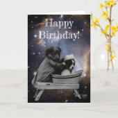 Niedliche Vintage Welpen im Bad Karte (Gelbe Blume)