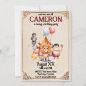 Niedliche Vintage Zirkustiere Einladung (Vorderseite)