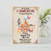 Niedliche Vintage Zirkustiere Einladung (Stehend Vorderseite)