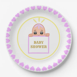 Niedliche Violet-Herz-Babydusche Pappteller