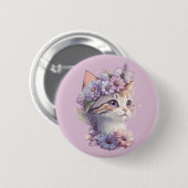 Niedliche Violett Wasserfarbe Katze mit Flora Button (Vorne & Hinten)