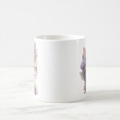 Niedliche Violett Wasserfarbe Katze mit Flora Kaffeetasse (Mittel)