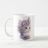 Niedliche Violett Wasserfarbe Katze mit Flora Kaffeetasse (Links)