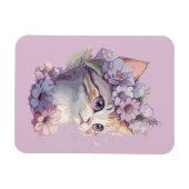 Niedliche Violett Wasserfarbe Katze mit Flora Magnet (Horizontal)